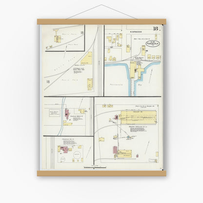 Old map wall art mockup — magnetic wood frame on white wall — Sanborn Fire Insurance Map from Pensacola, Escambia County, Florida (1897), Sheet #0018