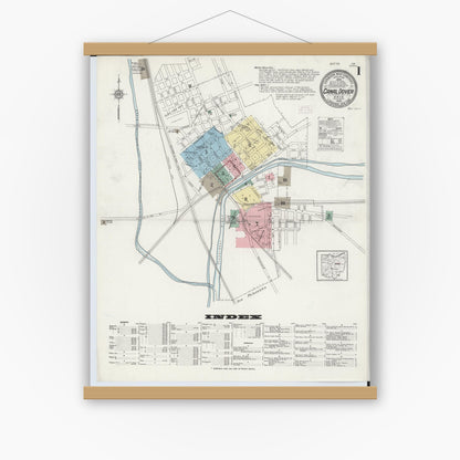 Old map wall art mockup — magnetic wood frame on white wall — Sanborn Fire Insurance Map from Canal Dover, Tuscarawas County, Ohio (1914), Sheet #0001