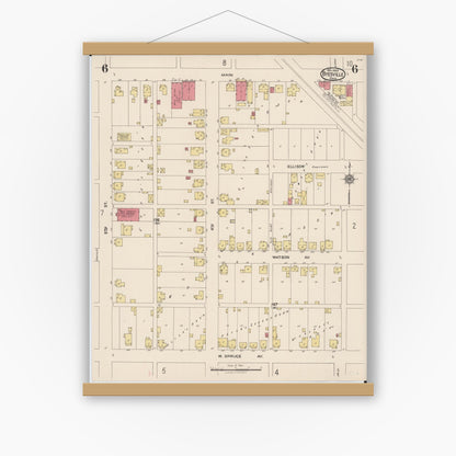 Old map wall art mockup — magnetic wood frame on white wall — Sanborn Fire Insurance Map from Byesville, Guernsey County, Ohio (1922), Sheet #0006