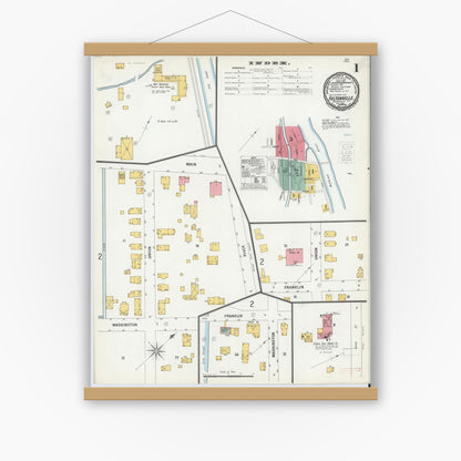 Old map wall art mockup — magnetic wood frame on white wall — Sanborn Fire Insurance Map from Fultonville, Montgomery County, New York (1900), Sheet #0001