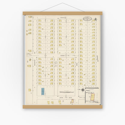 Old map wall art mockup — magnetic wood frame on white wall — Sanborn Fire Insurance Map from Newton Falls, Trumbull County, Ohio (1922), Sheet #0006