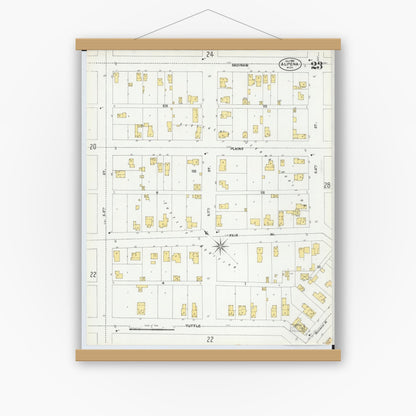 Old map wall art mockup — magnetic wood frame on white wall — Sanborn Fire Insurance Map from Alpena, Alpena County, Michigan (1901), Sheet #0023