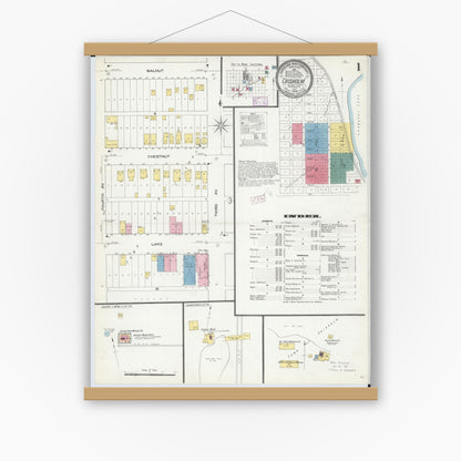 Old map wall art mockup — magnetic wood frame on white wall — Sanborn Fire Insurance Map from Chisholm, Saint Louis County, Minnesota (1909) - Complete Map Set