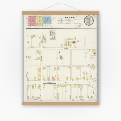 Old map wall art mockup — magnetic wood frame on white wall — Sanborn Fire Insurance Map from Berlin, Somerset County, Pennsylvania (1898) - Complete Map Set