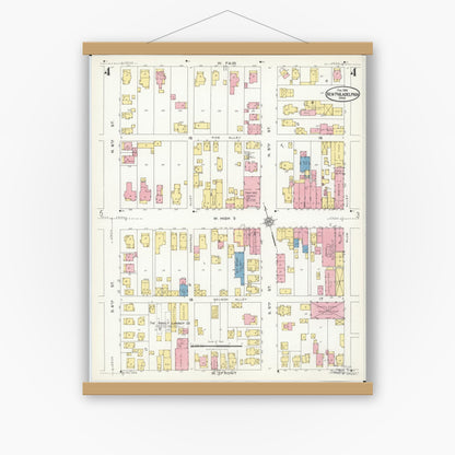 Old map wall art mockup — magnetic wood frame on white wall — Sanborn Fire Insurance Map from New Philadelphia, Tuscarawas County, Ohio (1926), Sheet #0004