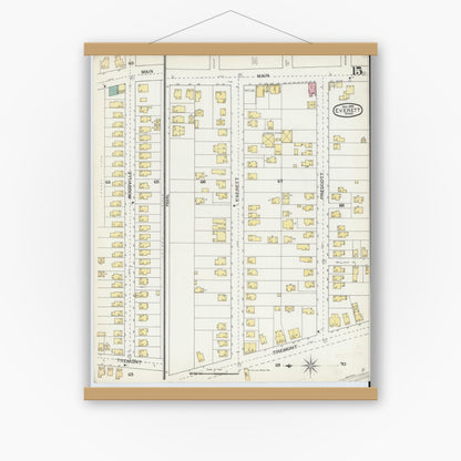 Old map wall art mockup — magnetic wood frame on white wall — Sanborn Fire Insurance Map from Everett, Middlesex County, Massachusetts (1892), Sheet #0015
