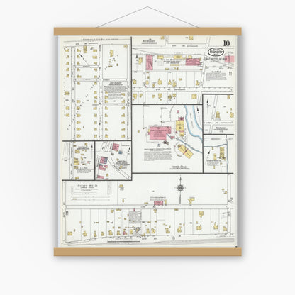 Old map wall art mockup — magnetic wood frame on white wall — Sanborn Fire Insurance Map from Hickory, Catawba County, North Carolina (1919), Sheet #0010