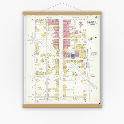 Old map wall art mockup — magnetic wood frame on white wall — Sanborn Fire Insurance Map from Barnesville, Belmont County, Ohio (1908), Sheet #0004