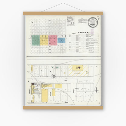 Old map wall art mockup — magnetic wood frame on white wall — Sanborn Fire Insurance Map from Calvert, Robertson County, Texas (1901), Sheet #0001