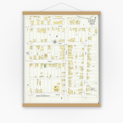 Old map wall art mockup — magnetic wood frame on white wall — Sanborn Fire Insurance Map from Lansford, Carbon County, Pennsylvania (1908), Sheet #0007