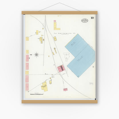Old map wall art mockup — magnetic wood frame on white wall — Sanborn Fire Insurance Map from Midland, Midland County, Michigan (1909), Sheet #0010