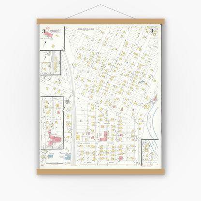 Old map wall art mockup — magnetic wood frame on white wall — Sanborn Fire Insurance Map from Winamac, Pulaski County, Indiana (1933), Sheet #0003