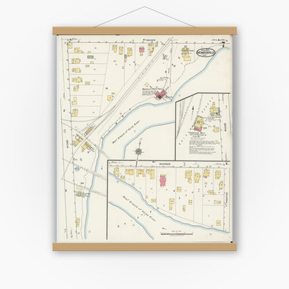 Old map wall art mockup — magnetic wood frame on white wall — Sanborn Fire Insurance Map from Monroeville, Huron County, Ohio (1922), Sheet #0007