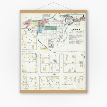 Old map wall art mockup — magnetic wood frame on white wall — Sanborn Fire Insurance Map from Hudson, St. Croix County, Wisconsin (1891) - Complete Map Set