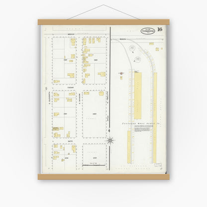 Old map wall art mockup — magnetic wood frame on white wall — Sanborn Fire Insurance Map from Fernandina, Nassau County, Florida (1909), Sheet #0016
