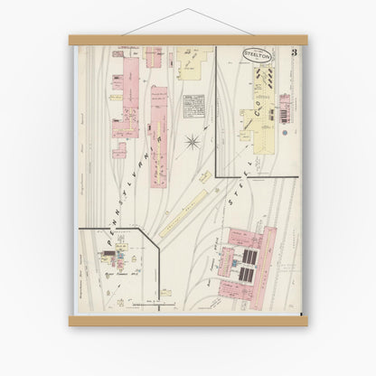 Old map wall art mockup — magnetic wood frame on white wall — Sanborn Fire Insurance Map from Steelton, Dauphin County, Pennsylvania (1884), Sheet #0003