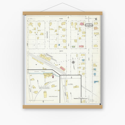 Old map wall art mockup — magnetic wood frame on white wall — Sanborn Fire Insurance Map from Eaton Rapids, Eaton County, Michigan (1911), Sheet #0006