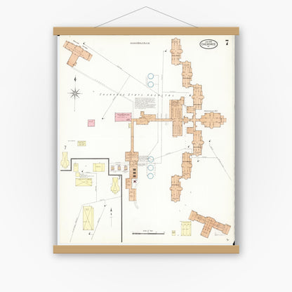 Old map wall art mockup — magnetic wood frame on white wall — Sanborn Fire Insurance Map from Cherokee, Cherokee County, Iowa (1909), Sheet #0007