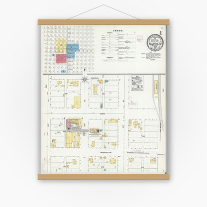 Old map wall art mockup — magnetic wood frame on white wall — Sanborn Fire Insurance Map from Hempstead, Waller County, Texas (1906) - Complete Map Set