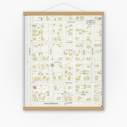 Old map wall art mockup — magnetic wood frame on white wall — Sanborn Fire Insurance Map from Kirksville, Adair County, Missouri (1898), Sheet #0006