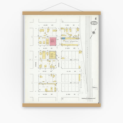 Old map wall art mockup — magnetic wood frame on white wall — Sanborn Fire Insurance Map from Cisco, Eastland County, Texas (1920), Sheet #0004