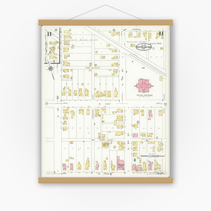 Old map wall art mockup — magnetic wood frame on white wall — Sanborn Fire Insurance Map from New Philadelphia, Tuscarawas County, Ohio (1926), Sheet #0011