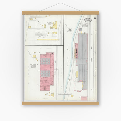 Old map wall art mockup — magnetic wood frame on white wall — Sanborn Fire Insurance Map from Ford City, Armstrong County, Pennsylvania (1899), Sheet #0005