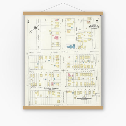 Old map wall art mockup — magnetic wood frame on white wall — Sanborn Fire Insurance Map from Pleasantville, Atlantic County, New Jersey (1924) - Complete Map Set