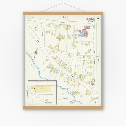 Old map wall art mockup — magnetic wood frame on white wall — Sanborn Fire Insurance Map from Riverhead, Suffolk County, New York (1909), Sheet #0005