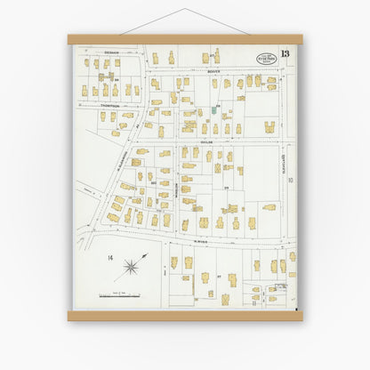 Old map wall art mockup — magnetic wood frame on white wall — Sanborn Fire Insurance Map from Hyde Park, Norfolk County, Massachusetts (1905), Sheet #0013
