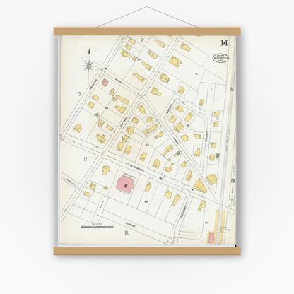Old map wall art mockup — magnetic wood frame on white wall — Sanborn Fire Insurance Map from Melrose, Middlesex County, Massachusetts (1903), Sheet #0014