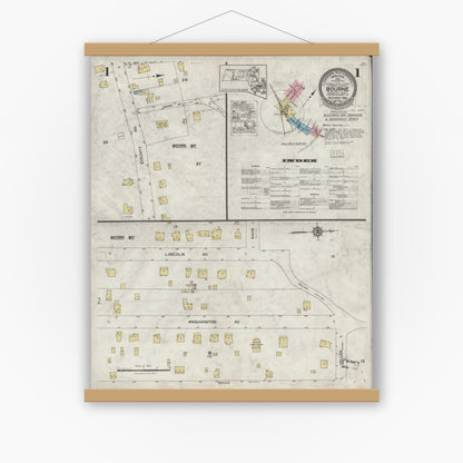 Old map wall art mockup — magnetic wood frame on white wall — Sanborn Fire Insurance Map from Bourne, Barnstable County, Massachusetts (1924), Sheet #0001