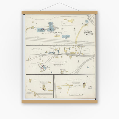 Old map wall art mockup — magnetic wood frame on white wall — Sanborn Fire Insurance Map from Ishpeming, Marquette County, Michigan (1888), Sheet #0006
