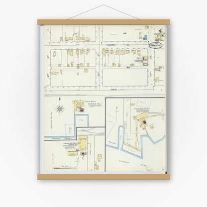 Old map wall art mockup — magnetic wood frame on white wall — Sanborn Fire Insurance Map from Frankfort, Benzie County, Michigan (1893), Sheet #0004