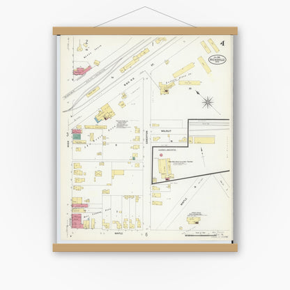 Old map wall art mockup — magnetic wood frame on white wall — Sanborn Fire Insurance Map from Hicksville, Defiance County, Ohio (1908), Sheet #0004