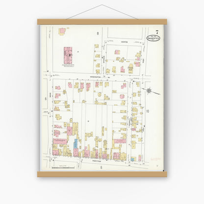Old map wall art mockup — magnetic wood frame on white wall — Sanborn Fire Insurance Map from Saugerties, Ulster County, New York (1912), Sheet #0007
