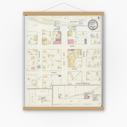 Old map wall art mockup — magnetic wood frame on white wall — Sanborn Fire Insurance Map from Hamilton, Caldwell County, Missouri (1893), Sheet #0001