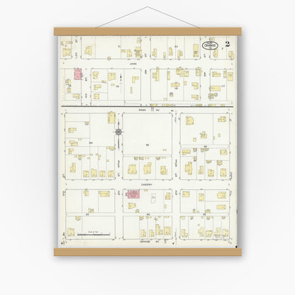 Old map wall art mockup — magnetic wood frame on white wall — Sanborn Fire Insurance Map from Orange, Orange County, Texas (1914), Sheet #0002