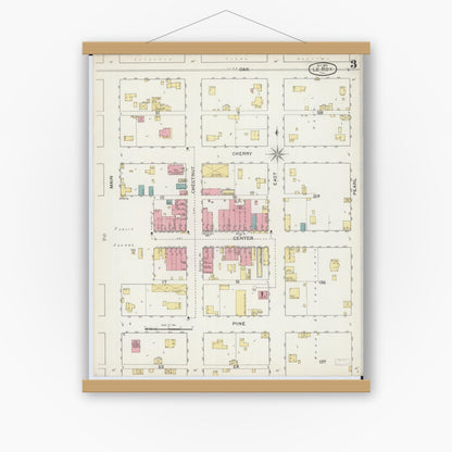 Old map wall art mockup — magnetic wood frame on white wall — Sanborn Fire Insurance Map from Leroy, McLean County, Illinois (1893), Sheet #0003