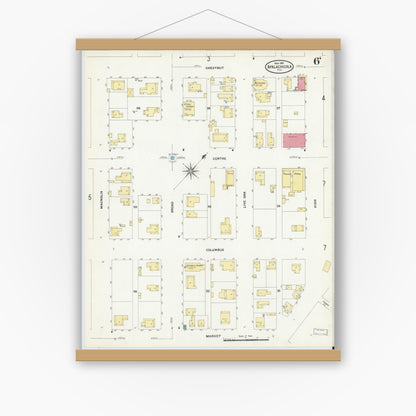 Old map wall art mockup — magnetic wood frame on white wall — Sanborn Fire Insurance Map from Apalachicola, Franklin County, Florida (1909), Sheet #0006