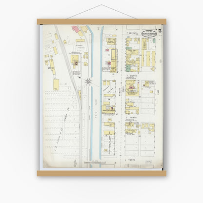Old map wall art mockup — magnetic wood frame on white wall — Sanborn Fire Insurance Map from Benton Harbor, Berrien County, Michigan (1895), Sheet #0005