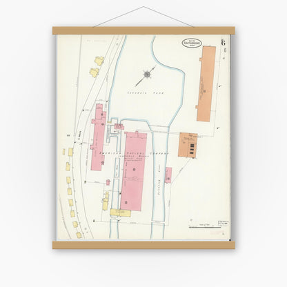 Old map wall art mockup — magnetic wood frame on white wall — Sanborn Fire Insurance Map from Southbridge, Worcester County, Massachusetts (1911), Sheet #0006