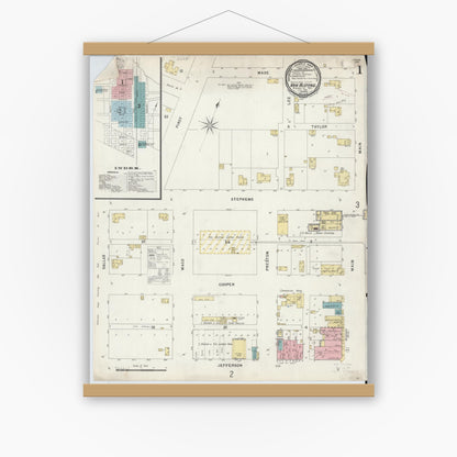 Old map wall art mockup — magnetic wood frame on white wall — Sanborn Fire Insurance Map from Van Alstyne, Grayson County, Texas (1896) - Complete Map Set