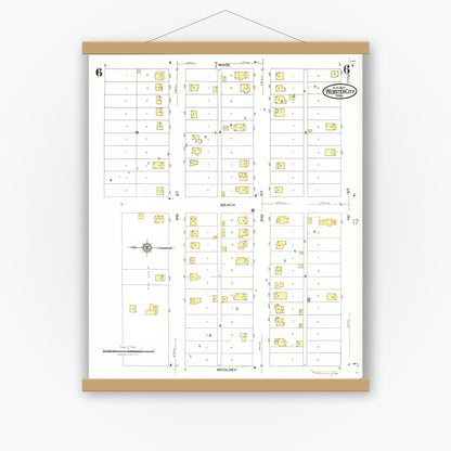 Old map wall art mockup — magnetic wood frame on white wall — Sanborn Fire Insurance Map from Webster City, Hamilton County, Iowa (1923), Sheet #0006
