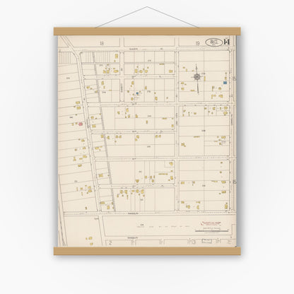 Old map wall art mockup — magnetic wood frame on white wall — Sanborn Fire Insurance Map from Bell, Los Angeles County, California (1922), Sheet #0014