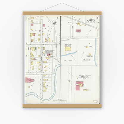 Old map wall art mockup — magnetic wood frame on white wall — Sanborn Fire Insurance Map from Hobart, Lake County, Indiana (1902), Sheet #0003