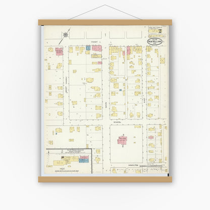 Old map wall art mockup — magnetic wood frame on white wall — Sanborn Fire Insurance Map from New Holland, Pickaway County, Ohio (1915), Sheet #0002