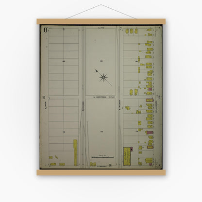 Old map wall art mockup — magnetic wood frame on white wall — Sanborn Fire Insurance Map from Madison, Dane County, Wisconsin (1908), Sheet #0011