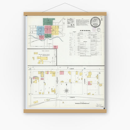 Old map wall art mockup — magnetic wood frame on white wall — Sanborn Fire Insurance Map from Lebanon, Warren County, Ohio (1901) - Complete Map Set