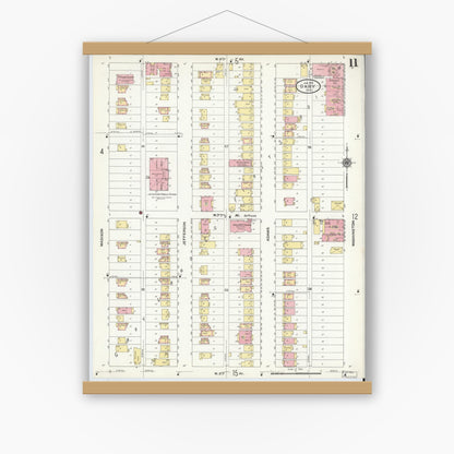 Old map wall art mockup — magnetic wood frame on white wall — Sanborn Fire Insurance Map from Gary, Lake County, Indiana (1911), Sheet #0011